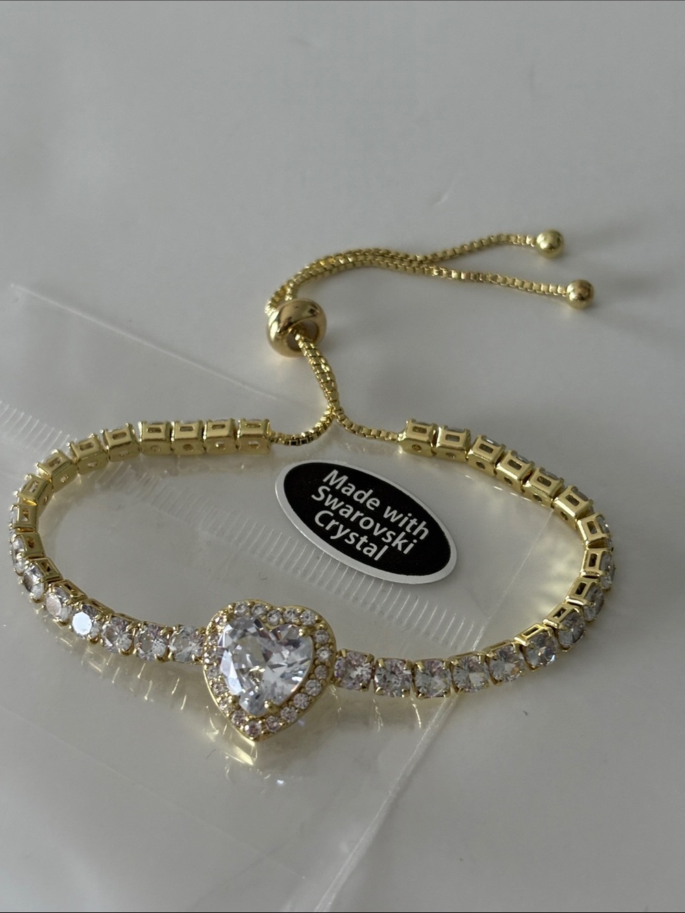 Made with Swarovski Crystals Heart Adjustable Gold-Tone Bracelet